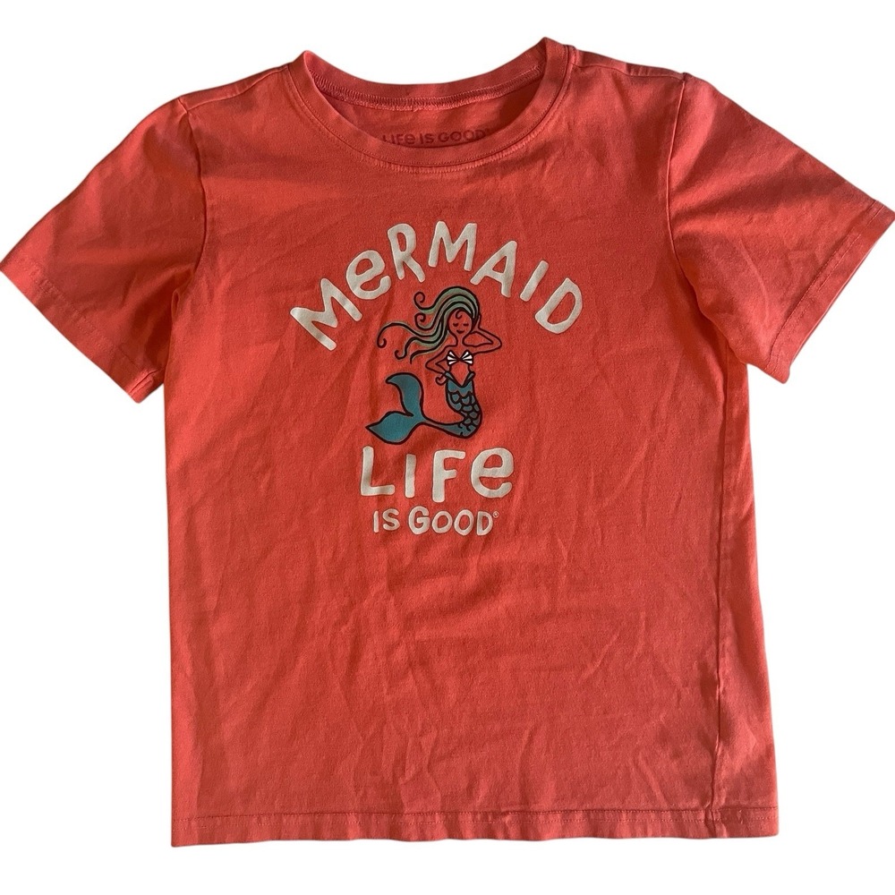 Life is Good Girls' Size L Crusher Mermaid Logo Graphic 100% Cotton Orange